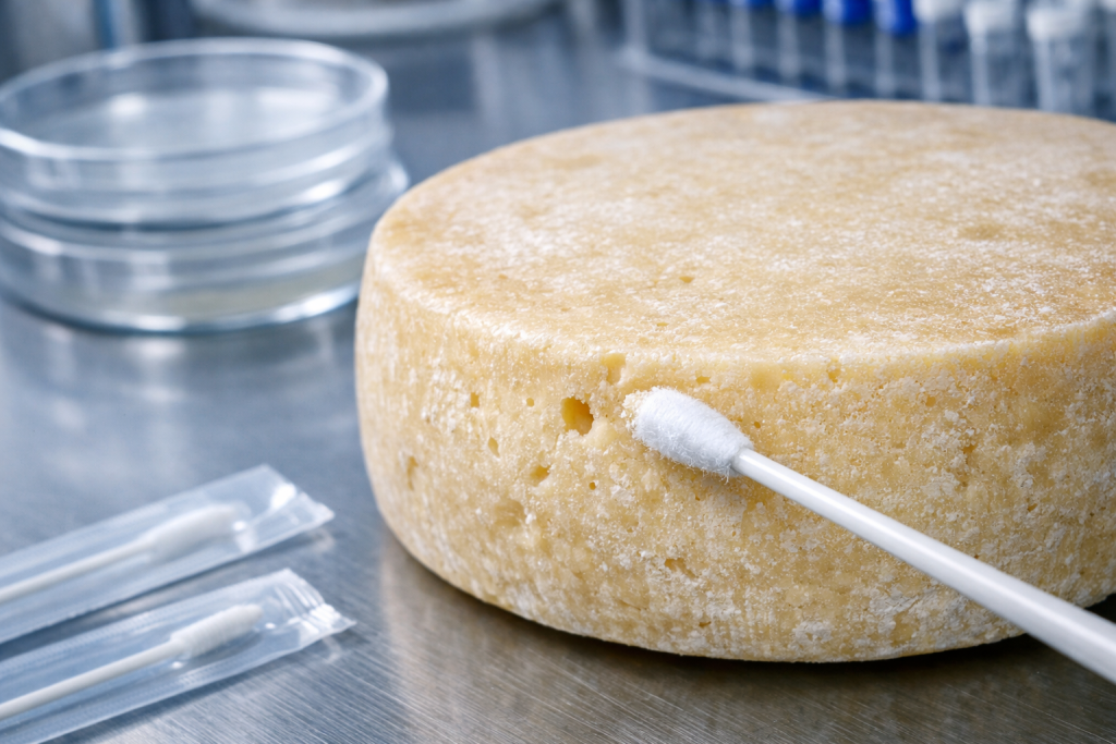 Prélèvement pour analyse microbiologique sur fromage