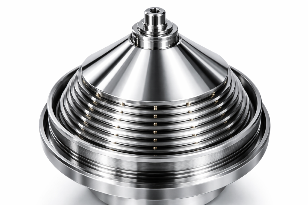 Pile de disques coniques en inox d'un séparateur centrifuge pour lait
